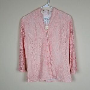 Coldwater Creek Light Pink Lace Button-up Cardigan Top Size Small
